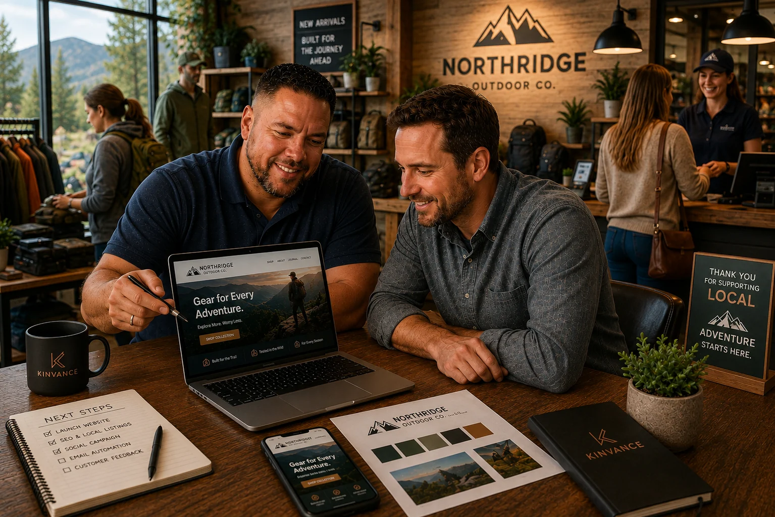 A Kinvance customer experience being reviewed collaboratively.